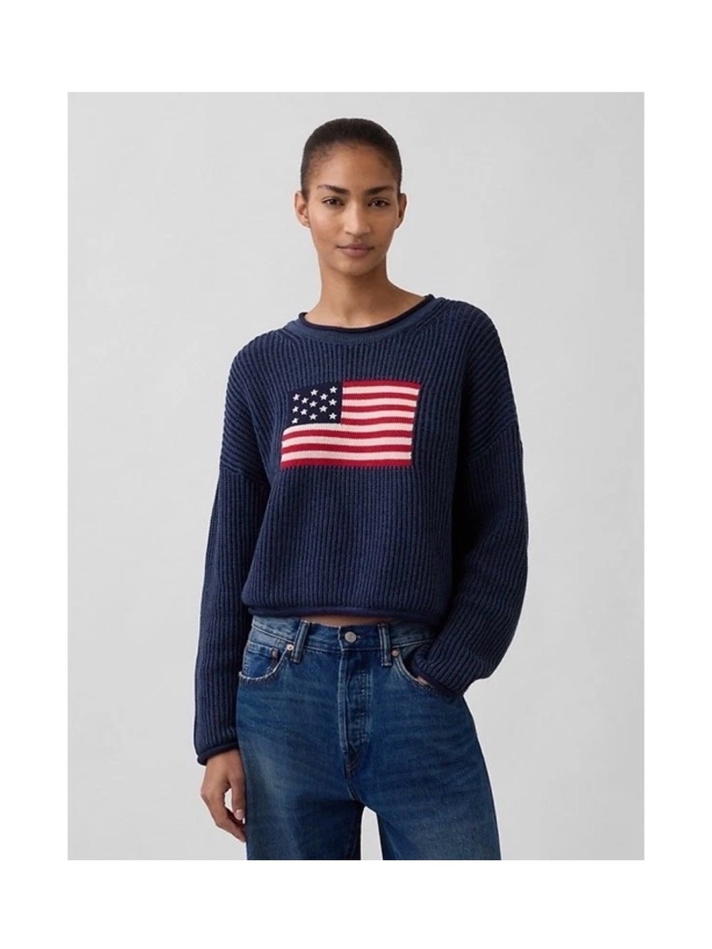 Gap Rollneck Flag 100% Cotton Oversized Crop Americana Sweater, size M, new